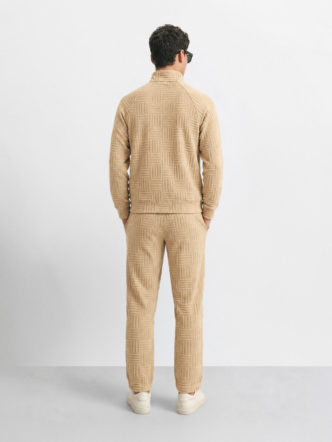 Men's Beige Relaxed Fit  Solid Casual Coordinates