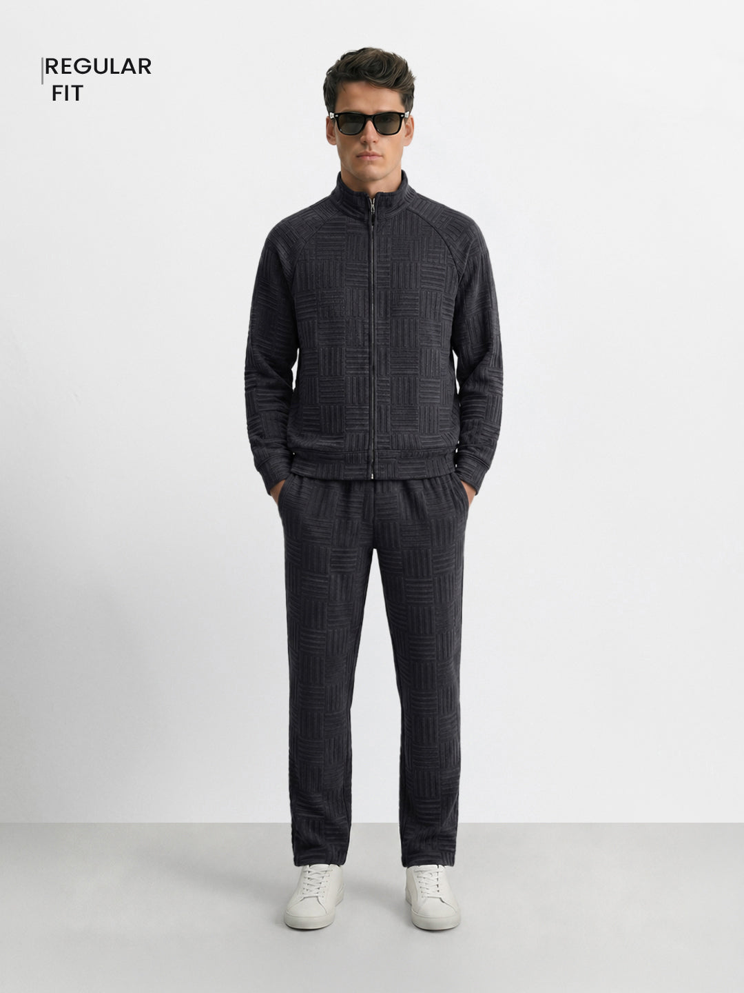 Men's Black Relaxed Fit Solid Casual Coordinates