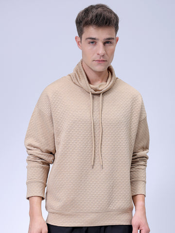 Men's Beige Relaxed Fit Textured Street Sweatshirt