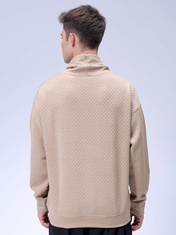 Men's Beige Relaxed Fit Textured Street Sweatshirt