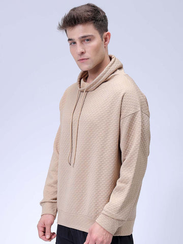 Men's Beige Relaxed Fit Textured Street Sweatshirt