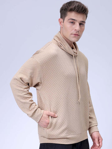 Men's Beige Relaxed Fit Textured Street Sweatshirt