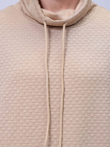 Men's Beige Relaxed Fit Textured Street Sweatshirt