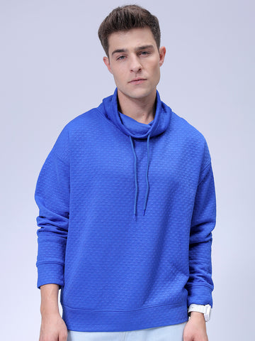 Men's Blue Relaxed Fit Textured Street Sweatshirt