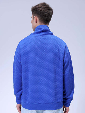 Men's Blue Relaxed Fit Textured Street Sweatshirt