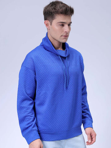 Men's Blue Relaxed Fit Textured Street Sweatshirt