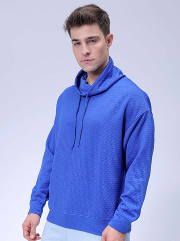 Men's Blue Relaxed Fit Textured Street Sweatshirt