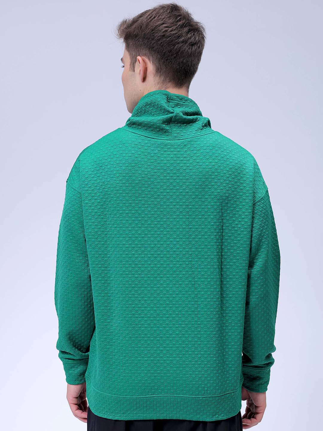Men's Green Relaxed Fit Textured Street Sweatshirt