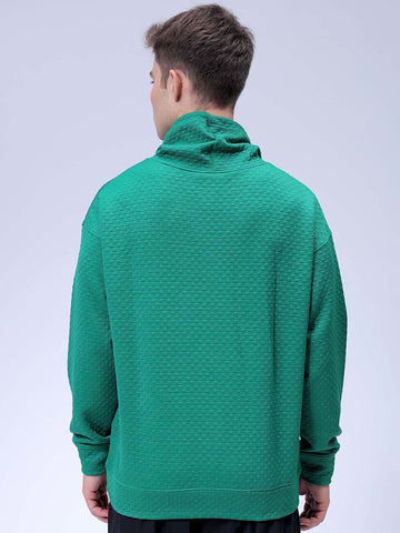 Men's Green Relaxed Fit Textured Street Sweatshirt