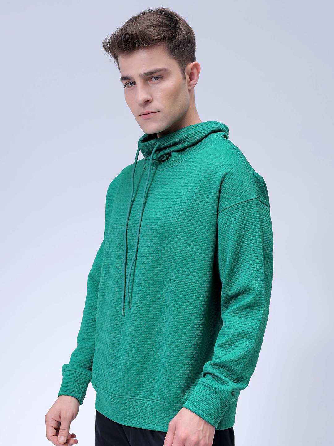 Men's Green Relaxed Fit Textured Street Sweatshirt