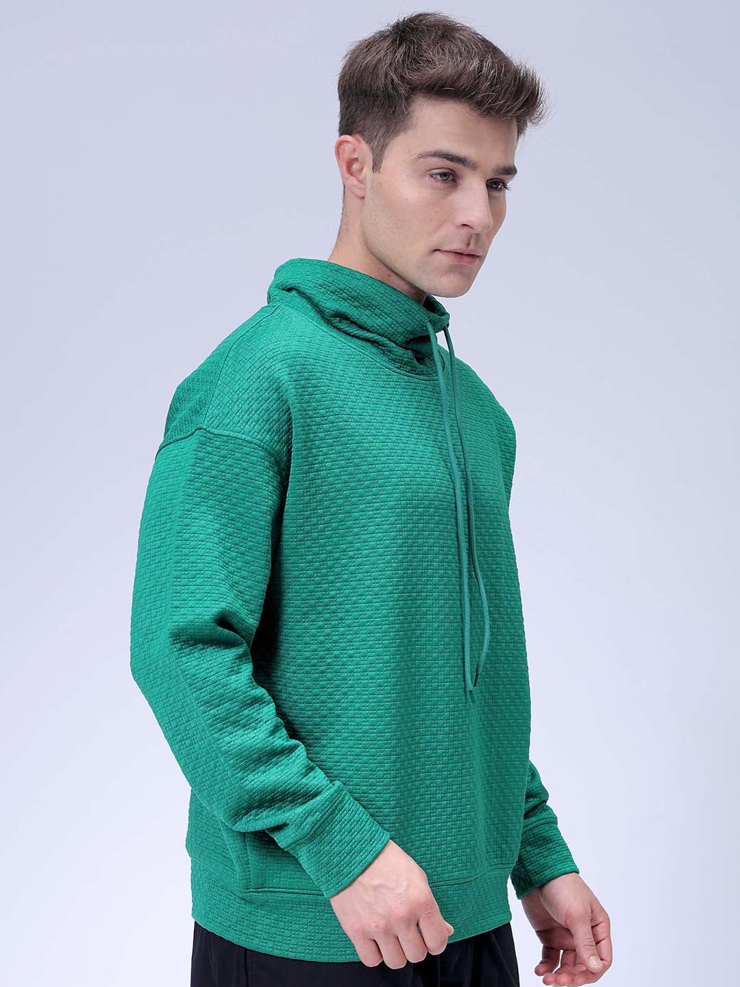 Men's Green Relaxed Fit Textured Street Sweatshirt
