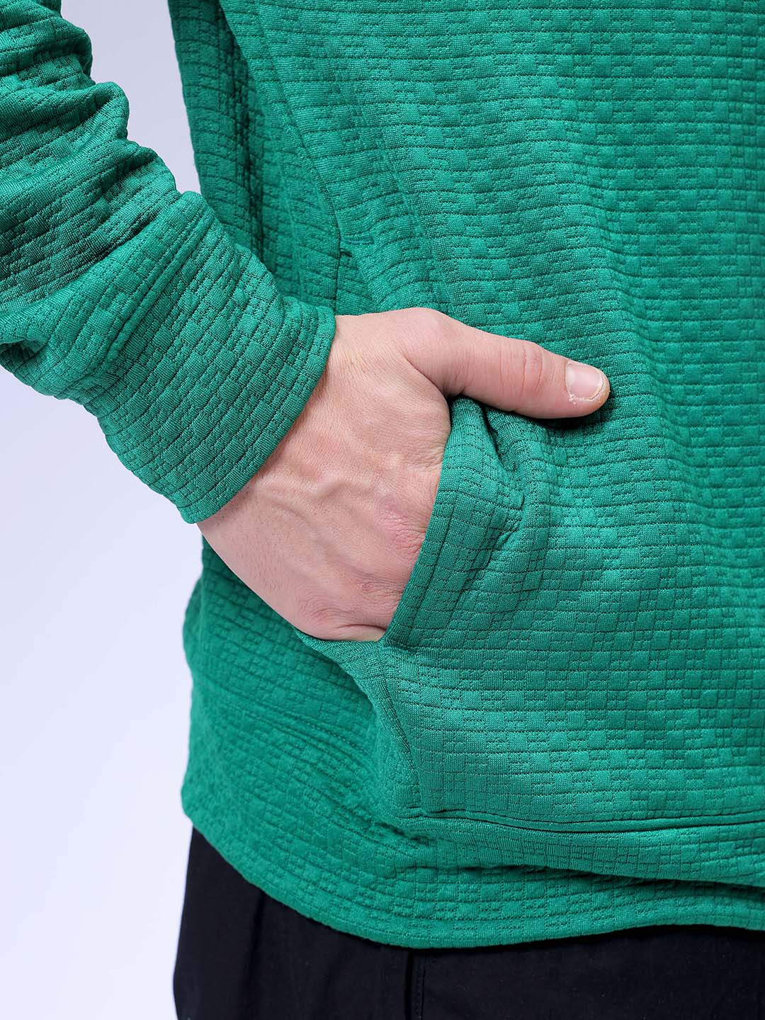 Men's Green Relaxed Fit Textured Street Sweatshirt