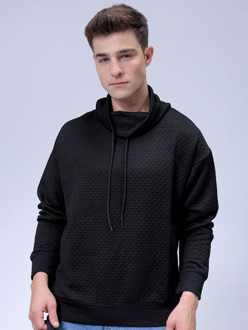 Men's Black Relaxed Fit Textured Street Sweatshirt