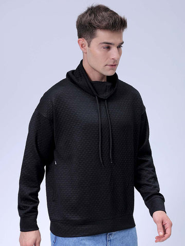 Men's Black Relaxed Fit Textured Street Sweatshirt