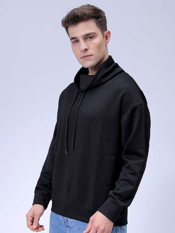 Men's Black Relaxed Fit Textured Street Sweatshirt