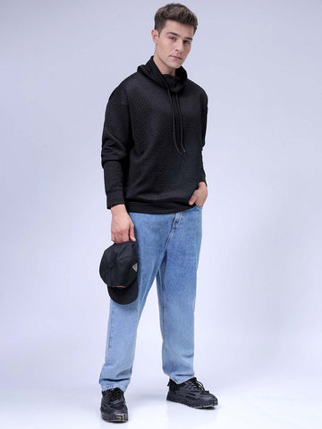 Men's Black Relaxed Fit Textured Street Sweatshirt