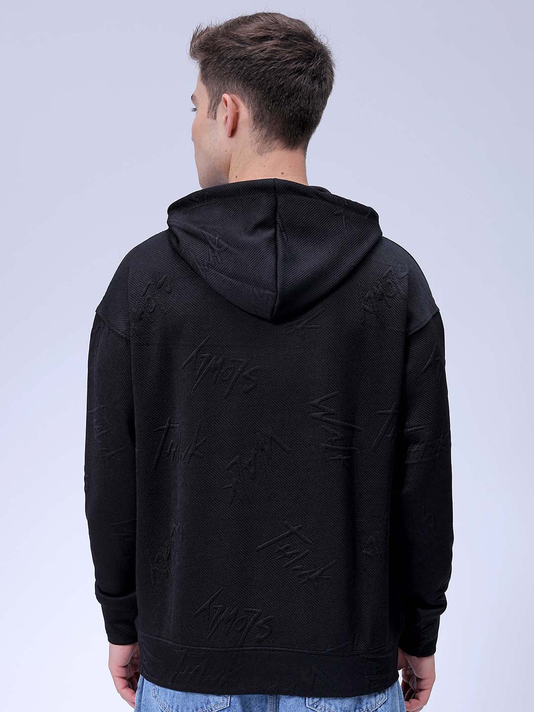 Men's Black Relaxed Fit Textured Casual Sweatshirt