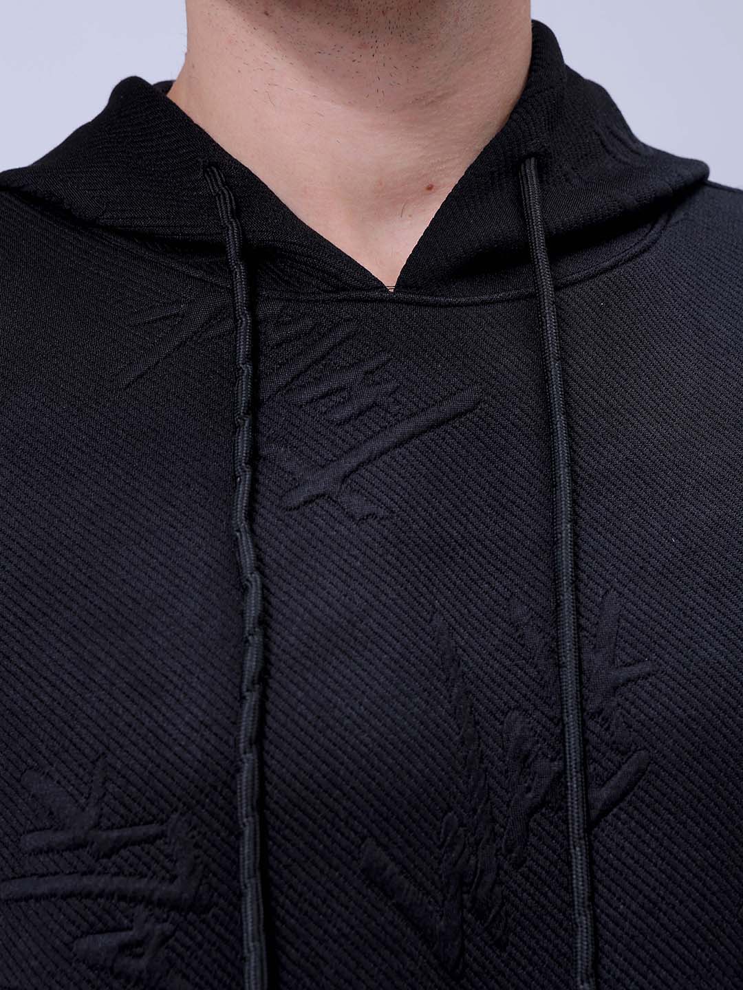 Men's Black Relaxed Fit Textured Casual Sweatshirt