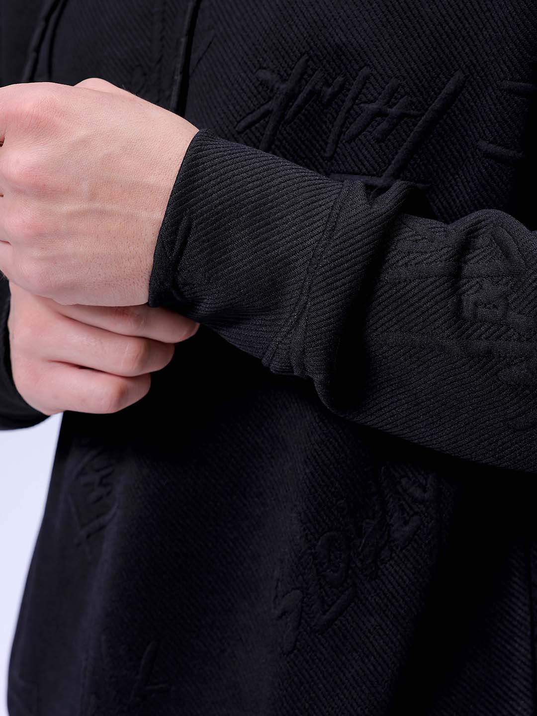 Men's Black Relaxed Fit Textured Casual Sweatshirt