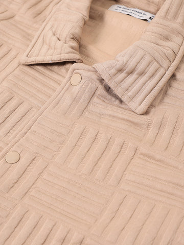 Men's Beige Regular Fit Casual Solid Shacket