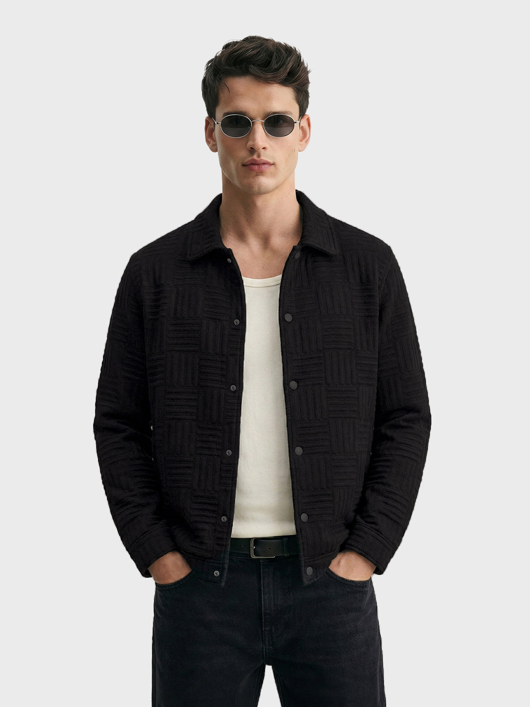 Men's Black Regular Fit Casual Solid Shacket