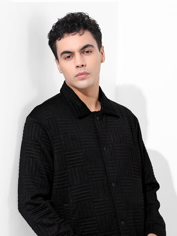 Men's Black Regular Fit Casual Solid Shacket