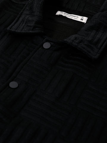 Men's Black Regular Fit Casual Solid Shacket