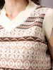 Women's White Fitted Geometric Printed Sweater Vest