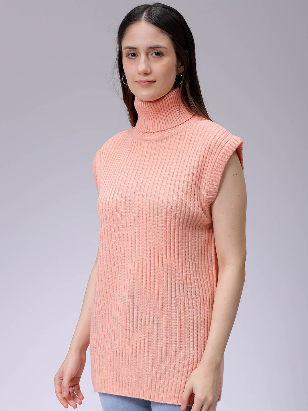 Women's Pink Loose Fit Solid Sweater