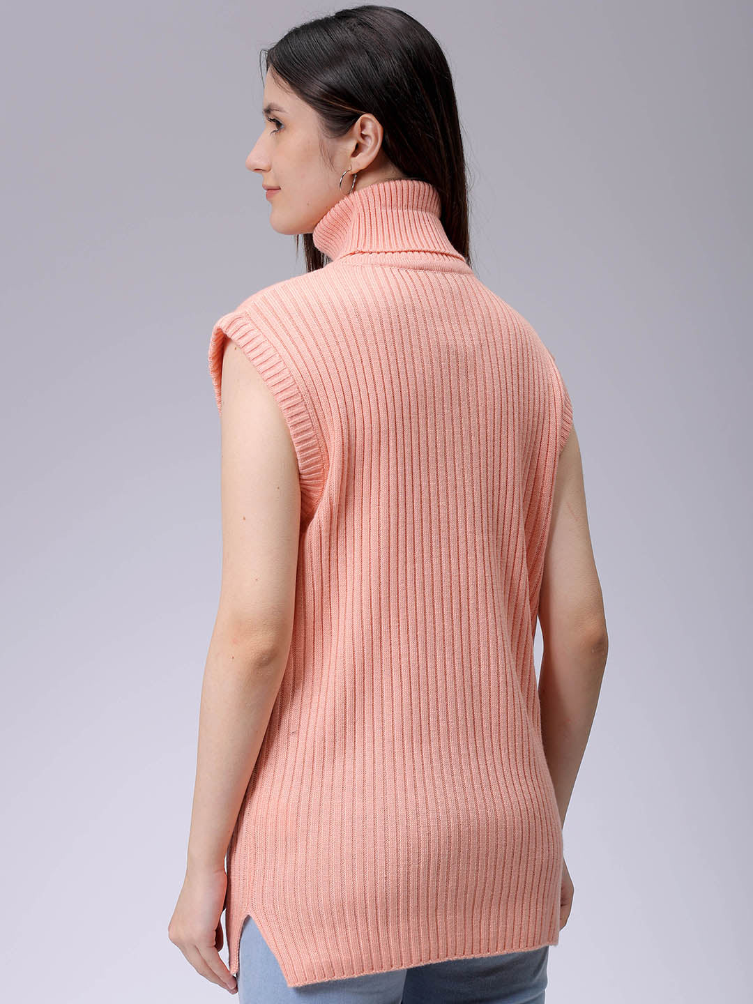 Women's Pink Loose Fit Solid Sweater