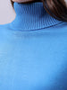 Women's Blue Boxy Fit High Neck Solid Sweater