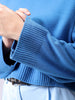Women's Blue Boxy Fit High Neck Solid Sweater