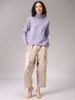 Women's Purple Relaxed Fit Argyle High Neck Sweater