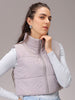 Women's Green Regular Fit Solid Cropped Quilted Jacket
