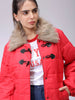 Women's Red Relaxed Fit Solid Puffer Jacket
