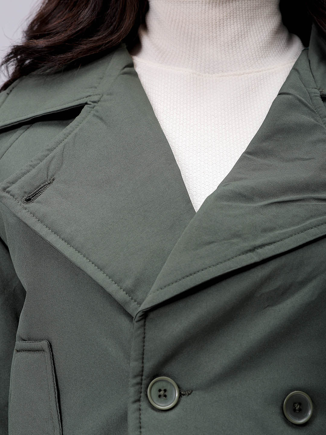 Women's Olive Straight Solid Trench Coat