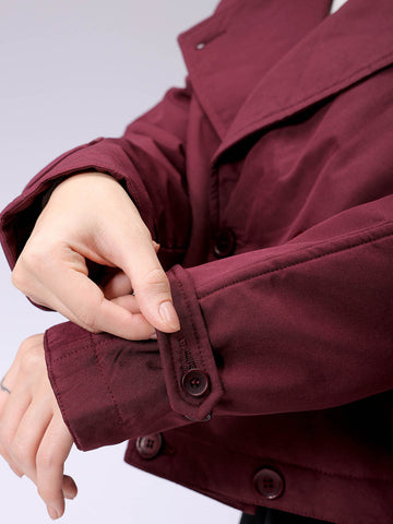 Women's Red Straight Solid Trench Coat
