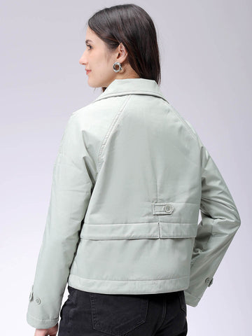 Women's Green Straight Fit Solid Trench Coat