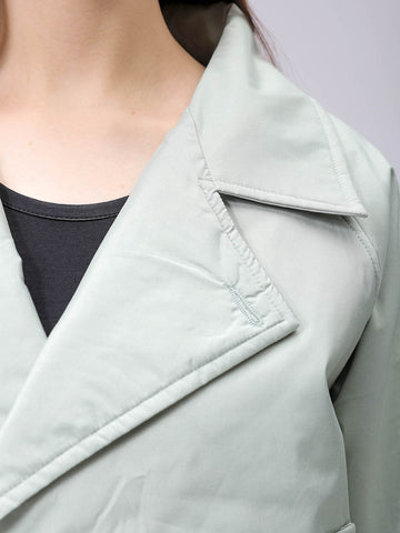 Women's Green Straight Fit Solid Trench Coat