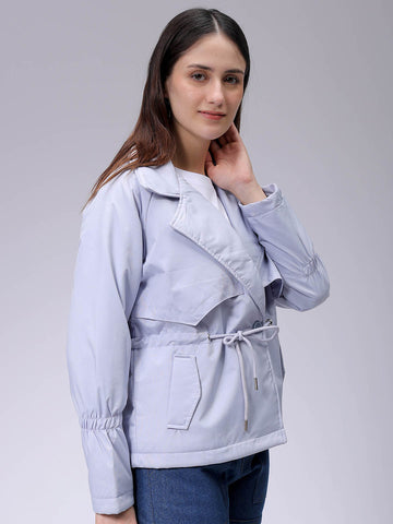 Women's Purple Regular Fit Solid Trench Coat