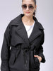 Women's Black Regular Fit Solid Trench Coat