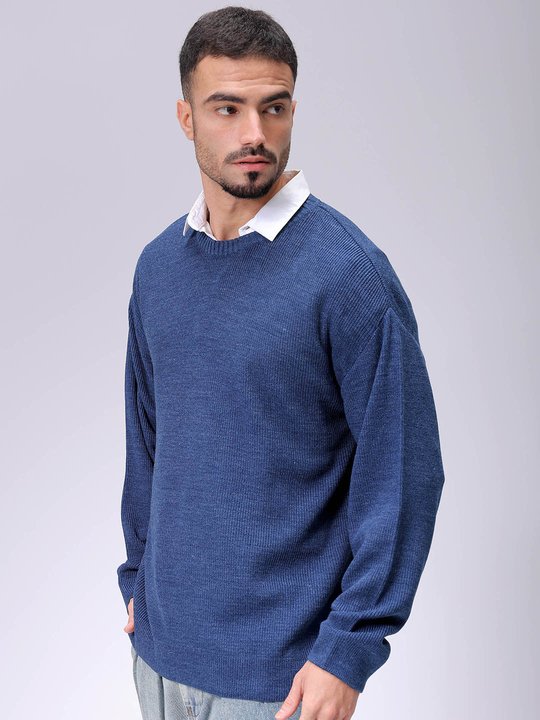 Men's Indigo Oversized Solid Sweater