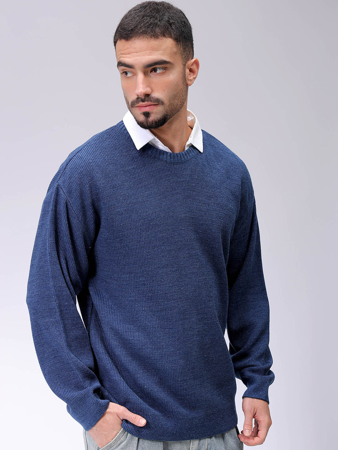 Men's Indigo Oversized Solid Sweater