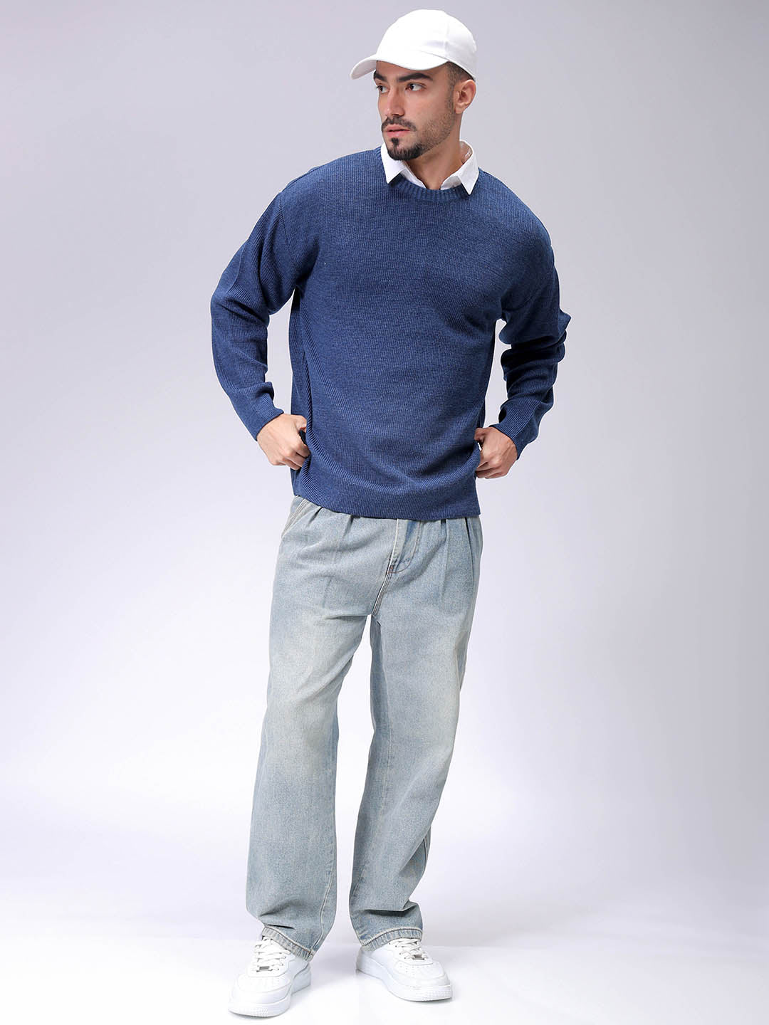 Men's Indigo Oversized Solid Sweater
