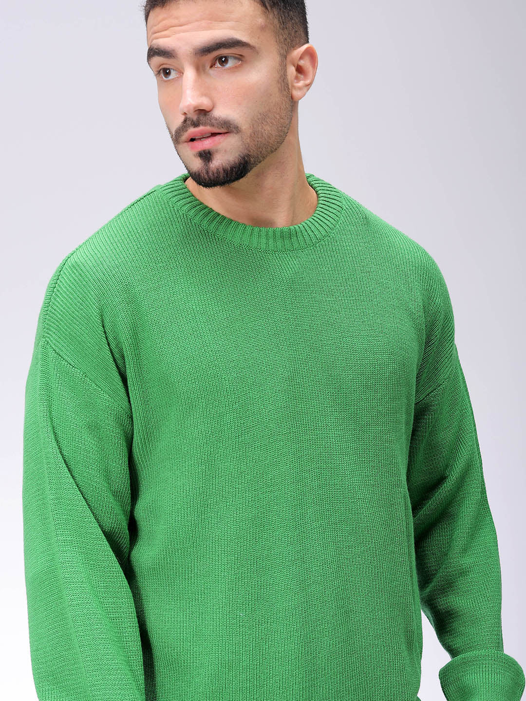 Men's Green Oversized Solid Sweater
