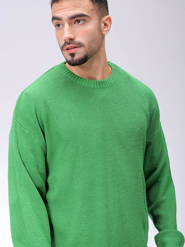 Men's Green Oversized Solid Sweater