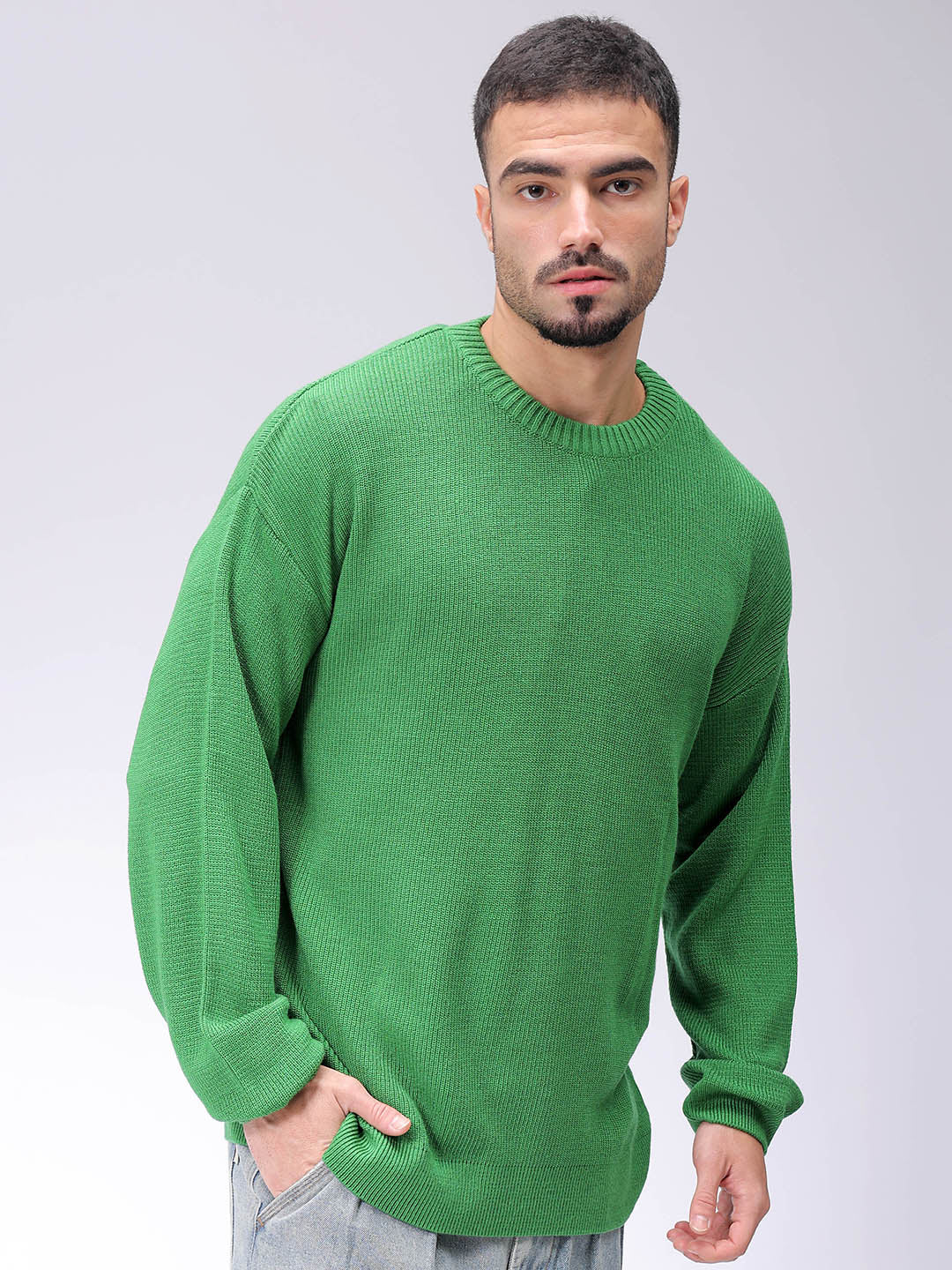 Men's Green Oversized Solid Sweater