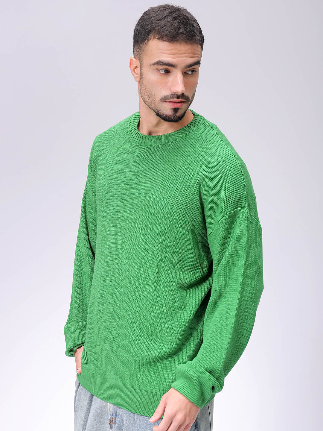 Men's Green Oversized Solid Sweater