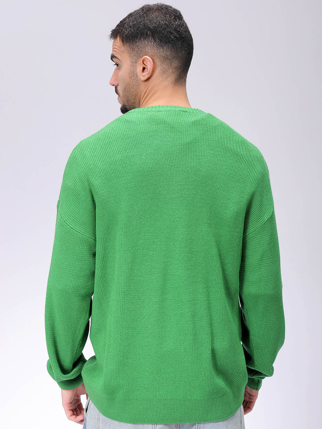Men's Green Oversized Solid Sweater