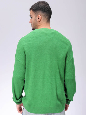 Men's Green Oversized Solid Sweater